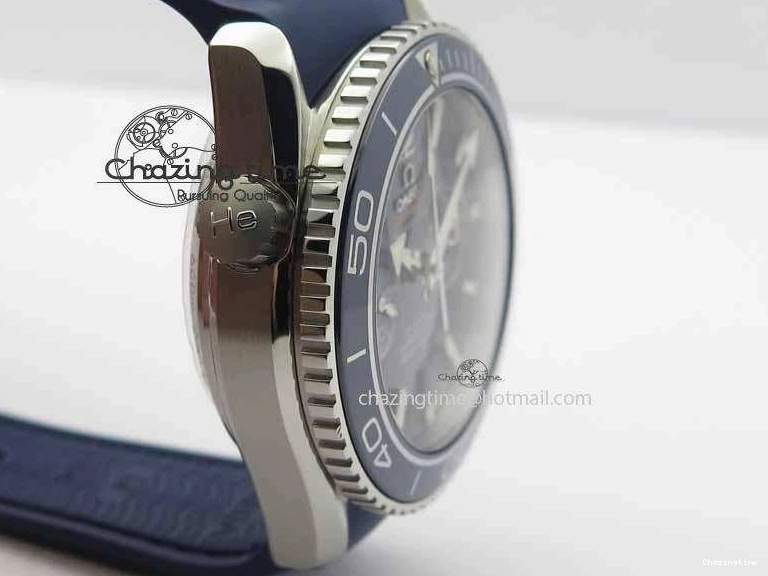 0203 Chic Planet Ocean Master Chrono 45mm SS OM 1:1 Best Edition Blue Dial On Blue Rubber Strap A 8172